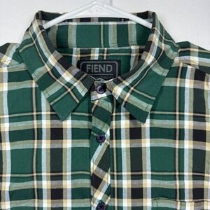 Fiend Premium Quality Green Plaid Button Down Short Sleeve Shirt‎ XL